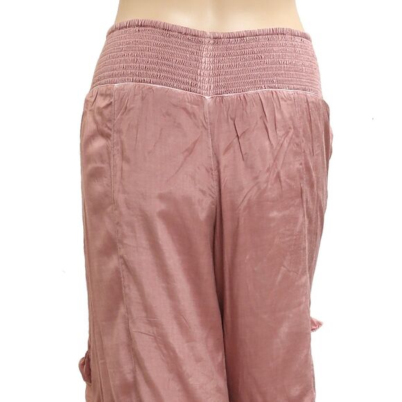 Free People Rock And Frill Pants Ruffle Mauve Tiered Smocked Pull-on S 283589 - Picture 7 of 10
